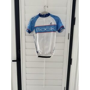 Race Woman Small Cycling Short Sleeve Jersey White Blue Full Zip Pockets